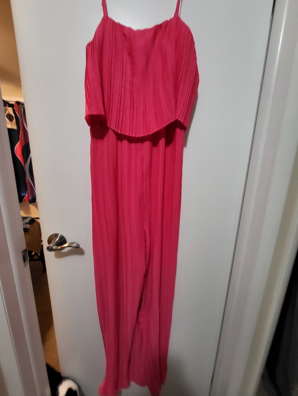 Vine & Love Bright Pink Pleated Spaghetti Strap Jumpsuit